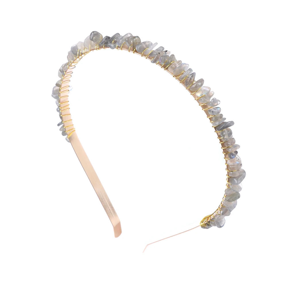 Colorful Natural Stone Aquamarine Crystal Gravels Chips HairBand Women Girl Healing Headwear Hair Accessories Handmade Jewelry