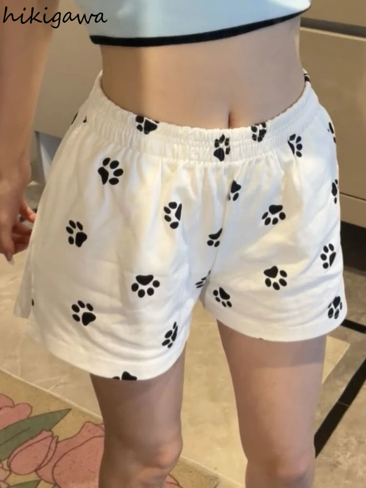 Cute Print Pantalones Cortos De Mujer Fashion Summer Shorts for Women 2025 New Bottons Elastic Waist Casual Y2k Wide Leg Pants