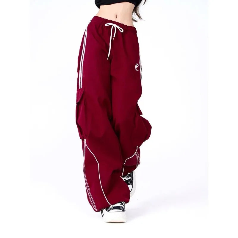 Deeptown Y2K Black Striped Women Cargo Pants Korean Fashion Wide Leg Baggy Trousers Streetwear Autunm Harajuku Hip Hop Oversized