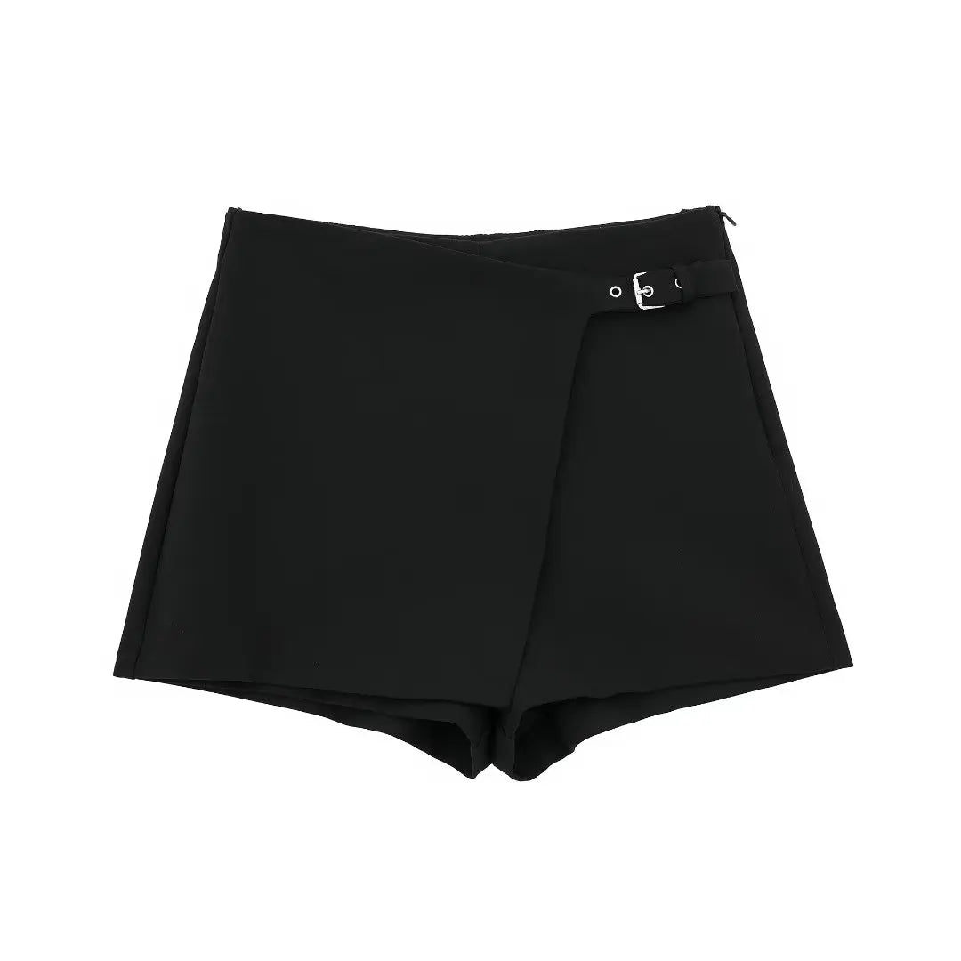 ZEVITY 2023 Women Fashion Belt Design Asymmetrical Mini Skirt Shorts Lady Side Zipper Hot Shorts Chic Pantalone Cortos QUN5454