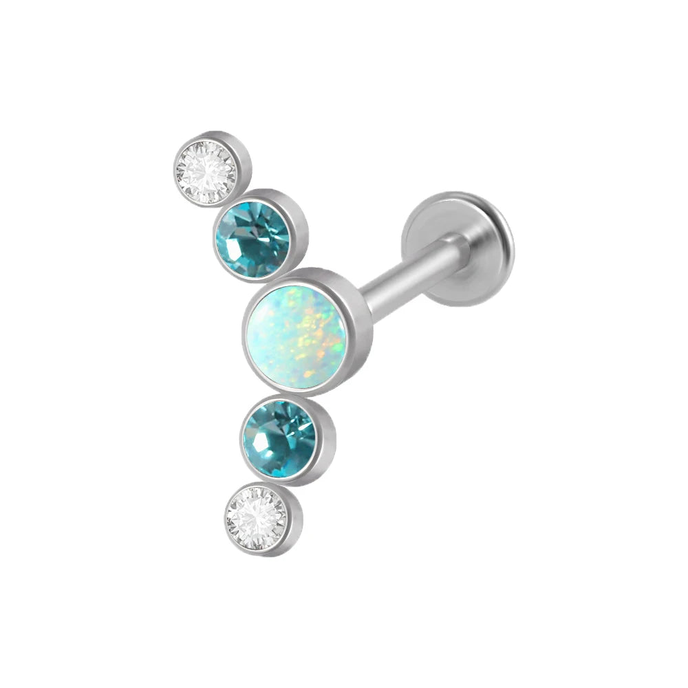 1PC Surgical Steel Internal Thread Labret Lip Ring Opal&Zircon Cluster Curved Ear Cartilage Tragus Helix Daith Piercing Jewelry