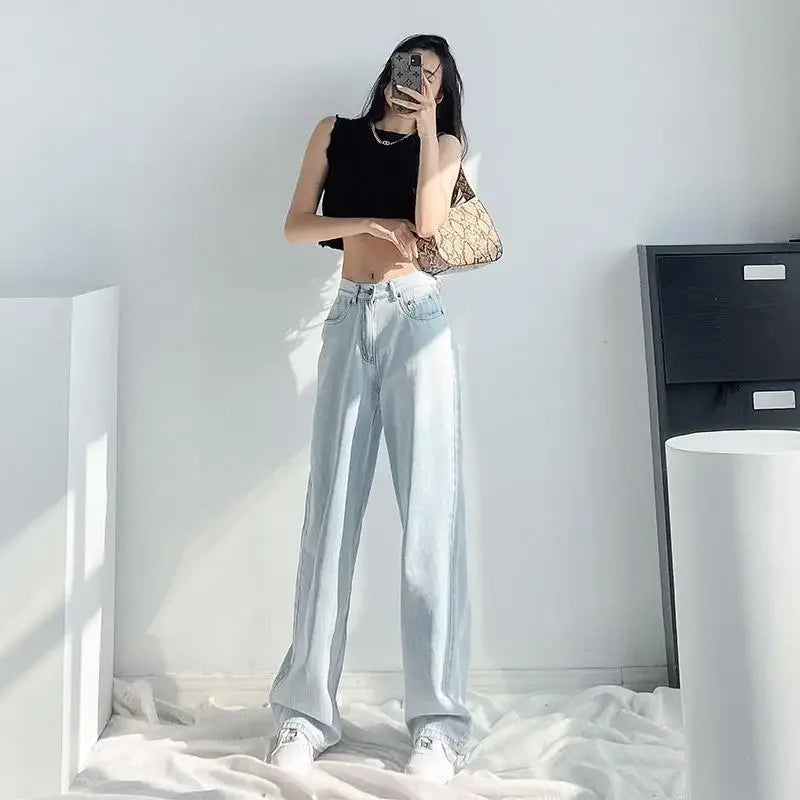 Womens Jeans Wide Leg Loosefit Denim Pants for Women Light Blue Trousers 90s Size X Larg Hippie Clothes Streetwear Original Xxl