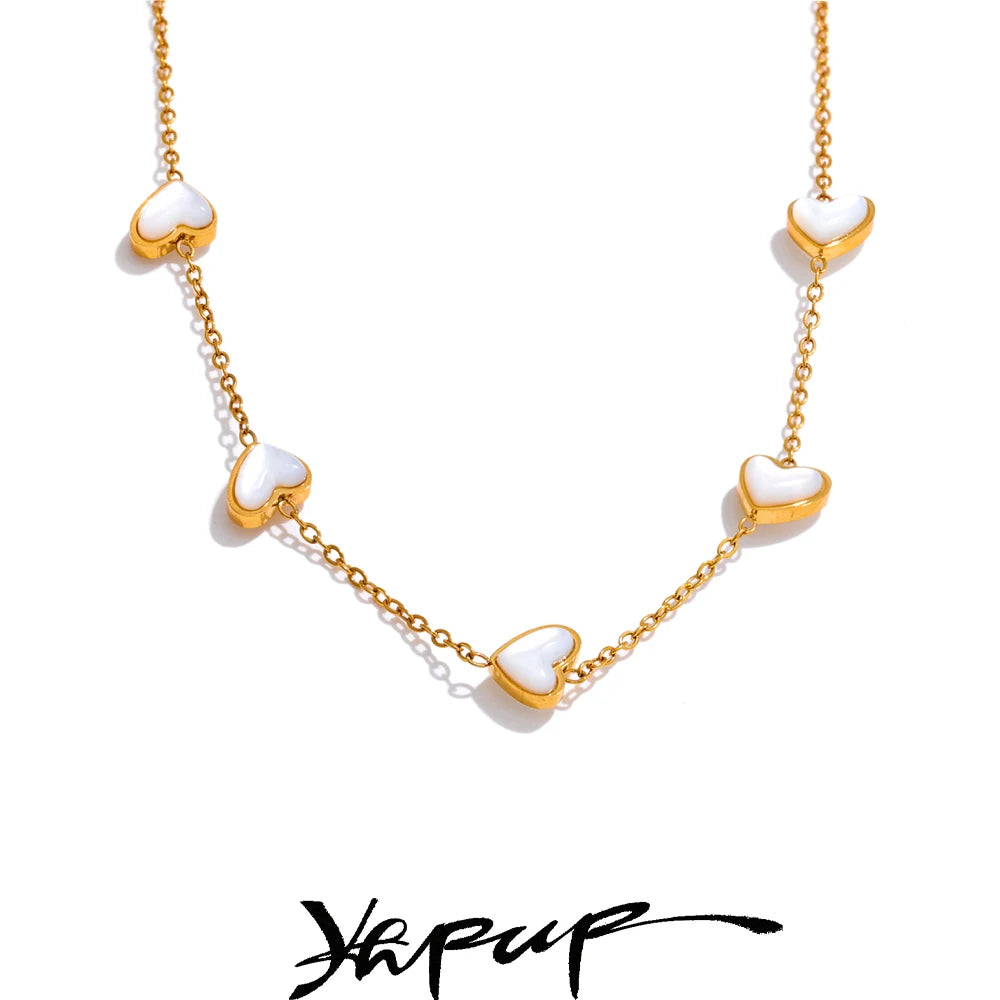 Yhpup High Quality Double-Sided Shell Chain Necklace Gold Color Stainless Steel Exquisite Collarbone Chain Jewelry Gift