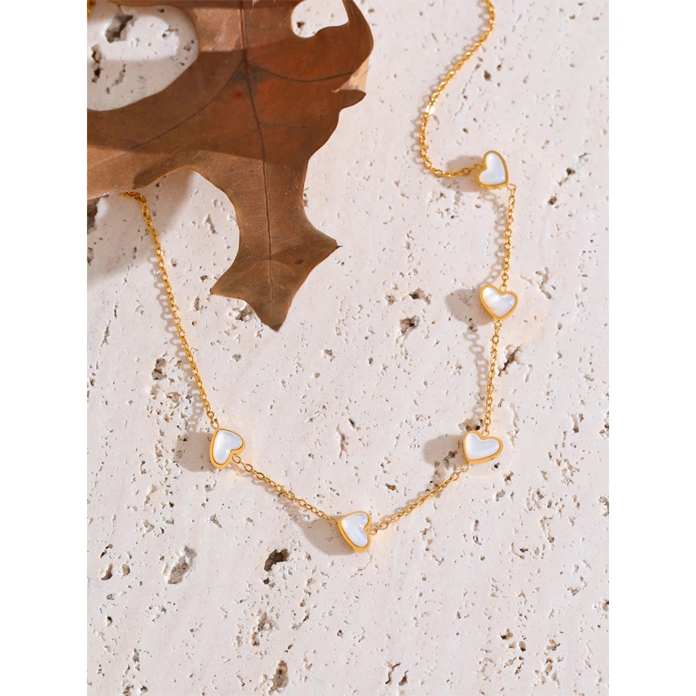 Yhpup High Quality Double-Sided Shell Chain Necklace Gold Color Stainless Steel Exquisite Collarbone Chain Jewelry Gift