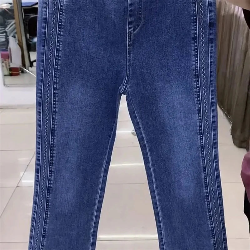 2025 New Autumn Korean Jeans Women's Elastic High Waist Jeans Fashion Wild Women Stretch Pants Wome Denim Pants Lady Trousers