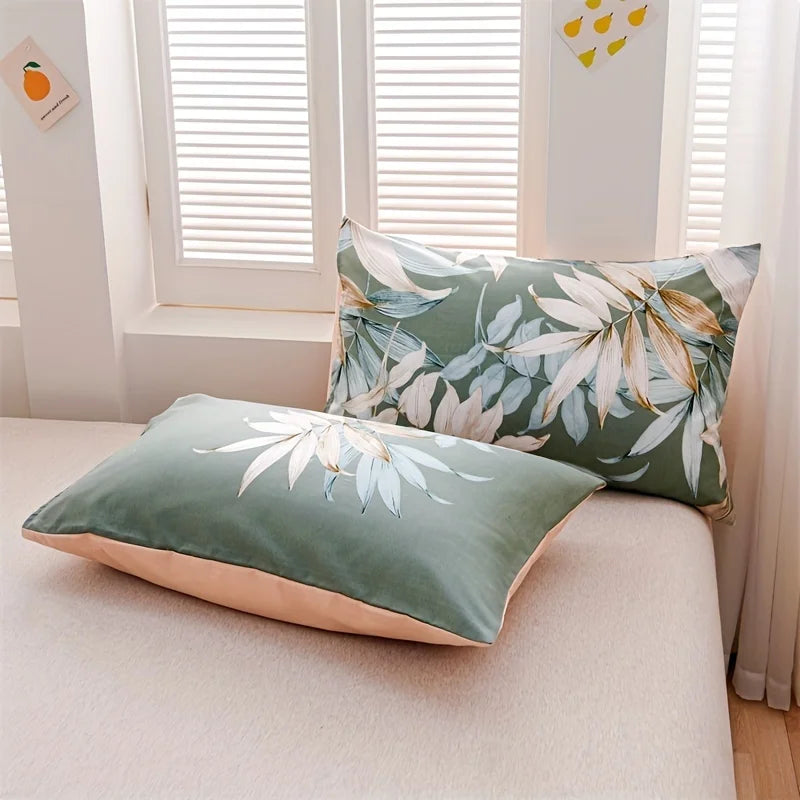 3pcs Duvet Covers Size Green Palm Leaf Fern Plant Hawaiian Plant Farmhouse Botanical Bedding Set Soft pillowcases*2