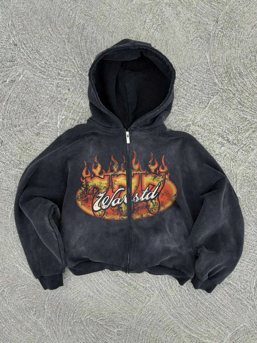 Y2K retro hip-hop trend pattern print men clothing streetwear hoodie fall winter Harajuku jacket gothic casual zip up hoodies