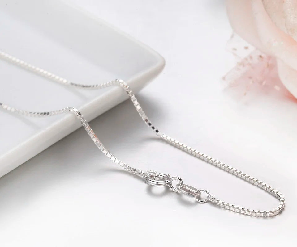 35cm-80cm 1mm Thin Pure Solid 925 Sterling Silver Box Chain Necklace Women Men Girls Jewelry Short to Long Kolye Collares