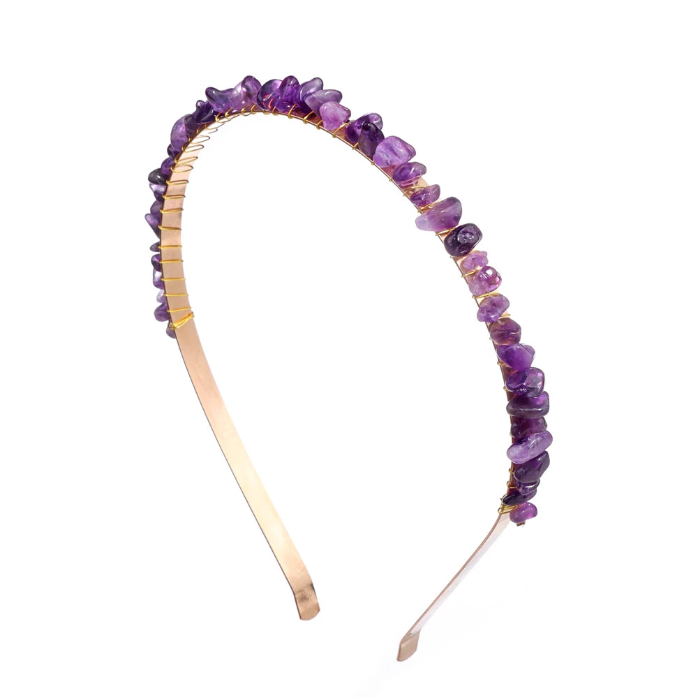 Colorful Natural Stone Aquamarine Crystal Gravels Chips HairBand Women Girl Healing Headwear Hair Accessories Handmade Jewelry