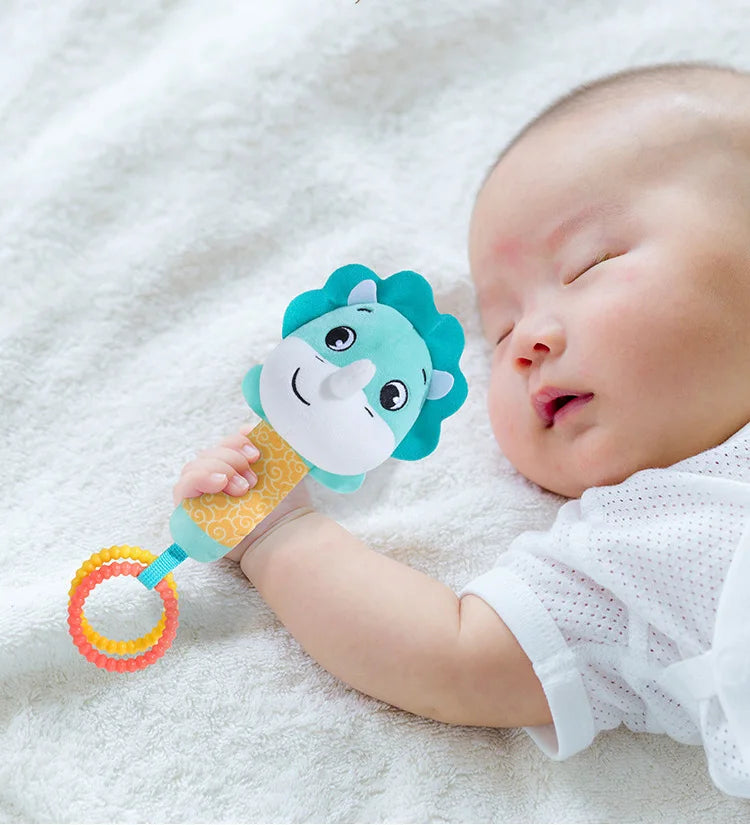 Baby Rattles Soft Hand Crank Toys Cartoon Animal with BB Call Voice Plush Toys Squeaky Sensory Travel Accessories for Toddler