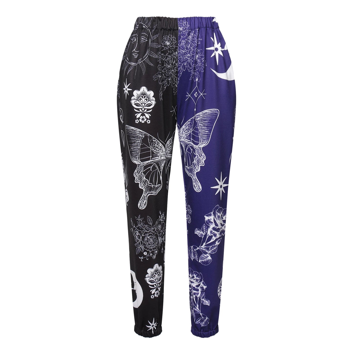 Women's Boho Hippie Harem Pants High Smocked Waist Printed Patchwork Sweatpants Yoga 90S Goth Baggy Casual Trousers