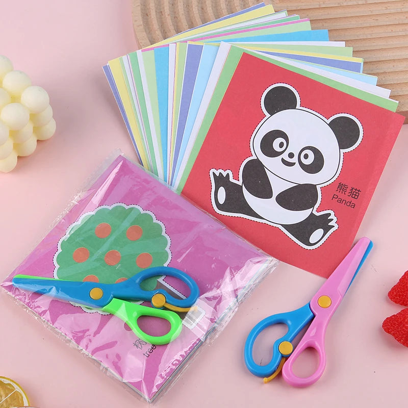 48/96pcs Children Paper Cuttings Toys Handmade DIY Material Puzzle Early Education Toy Art Supply Handicrafts with Scissors TMZ