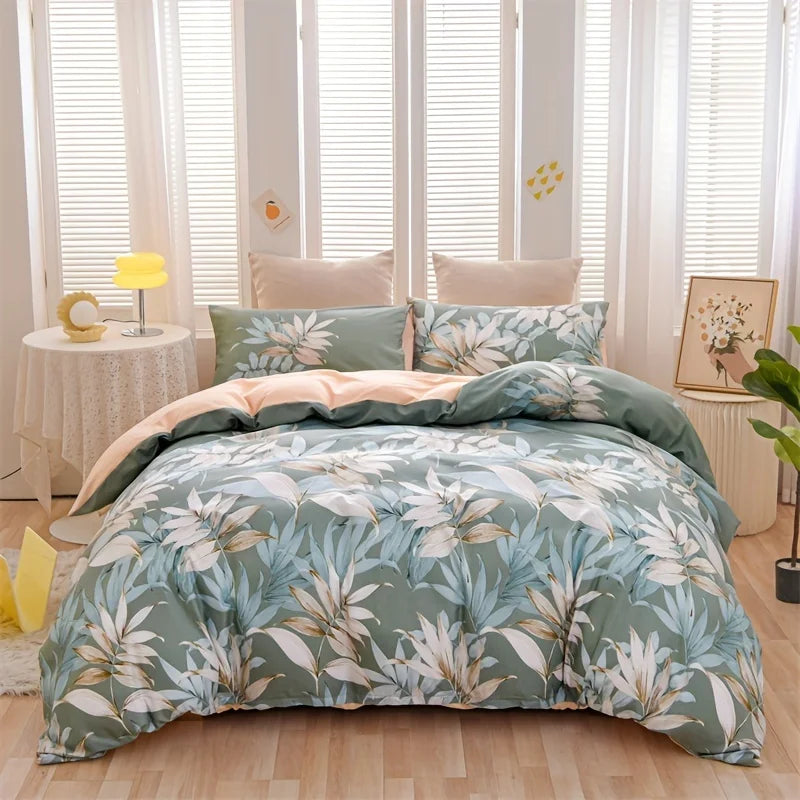 3pcs Duvet Covers Size Green Palm Leaf Fern Plant Hawaiian Plant Farmhouse Botanical Bedding Set Soft pillowcases*2
