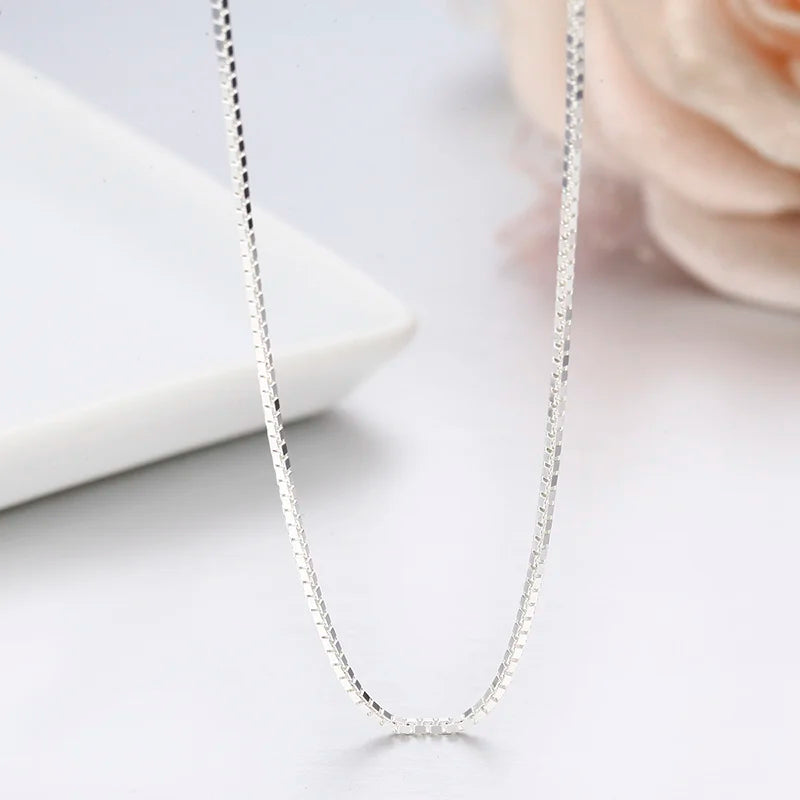 35cm-80cm 1mm Thin Pure Solid 925 Sterling Silver Box Chain Necklace Women Men Girls Jewelry Short to Long Kolye Collares