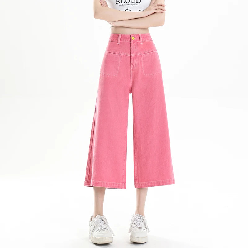 Y2K Loose Casual Medium Jeans Summer New Women's High Waist Korean 2000s Denim Pants Fashion All Match Seven Points Baggy Jeans