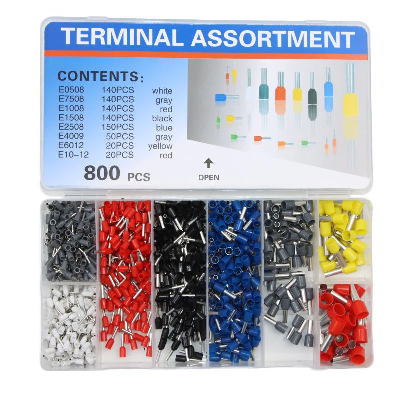 VE Tubular Crimping Terminal Ferrule Kit with 800-1900PCS HSC8 6-4A 0.25-10mm² Pliers Mini Wire Ferrule Fixture Kit