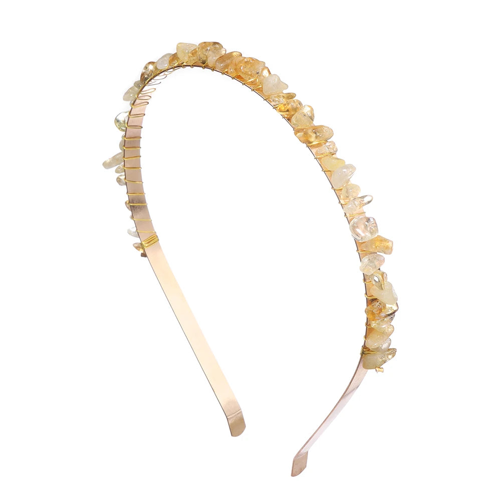 Colorful Natural Stone Aquamarine Crystal Gravels Chips HairBand Women Girl Healing Headwear Hair Accessories Handmade Jewelry