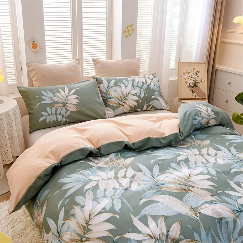 3pcs Duvet Covers Size Green Palm Leaf Fern Plant Hawaiian Plant Farmhouse Botanical Bedding Set Soft pillowcases*2