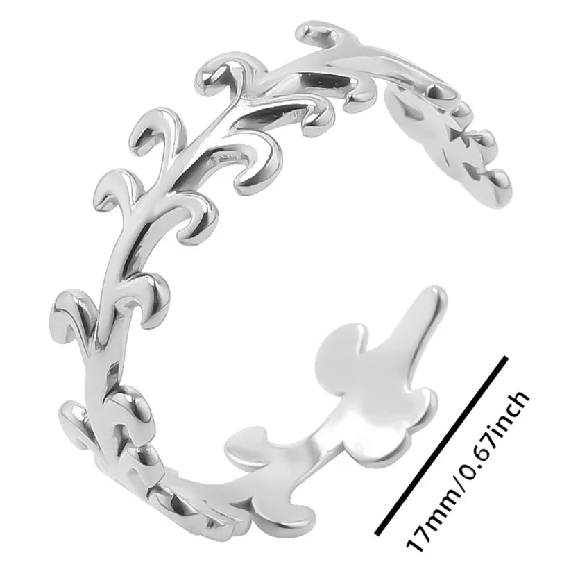 Wholesale 6pcs Steel Color Rings Hug Snake Love Star Moon Shell Leaf Shaped Rings Stainless Steel Women Jewelry Charms No Fade