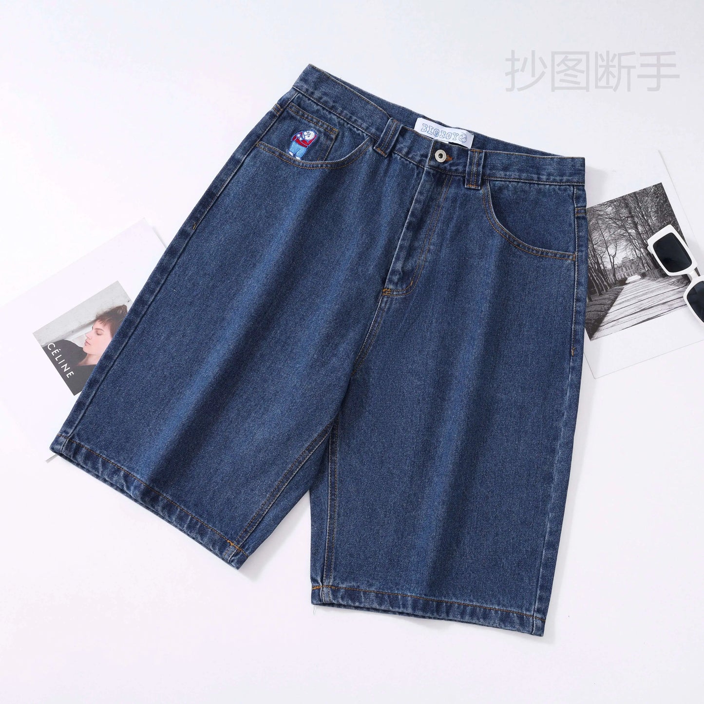 Y2K Big boy Short for Men Streetwear Baggy Jeans Embroidery Denim Leisure Short Mujer Hot Traf Men shorts jean Skate jeans men
