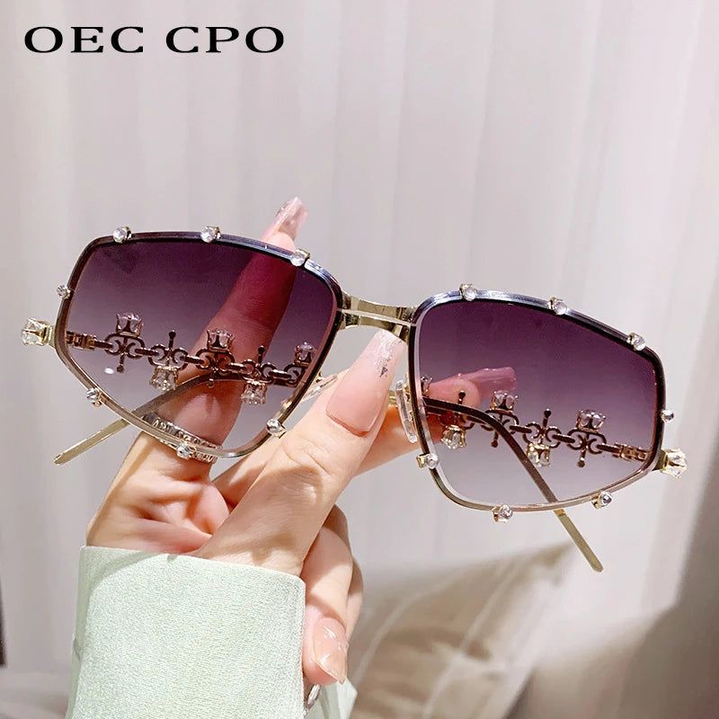 Diamonds Square Fashion Sunglasses Women 2024 Vintage Shades UV400 Luxury Rhinestones Sun Glasses Female Punk Big Men Eyewear
