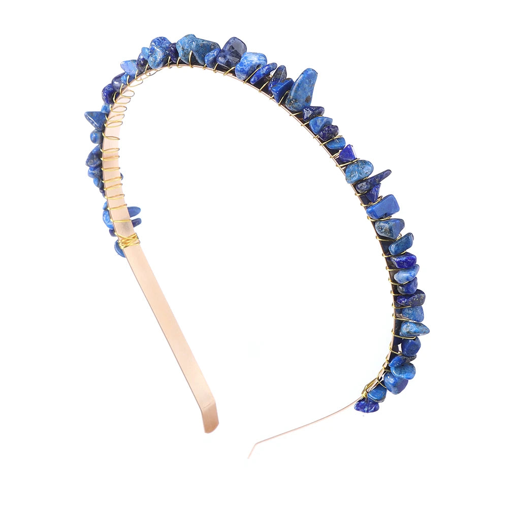 Colorful Natural Stone Aquamarine Crystal Gravels Chips HairBand Women Girl Healing Headwear Hair Accessories Handmade Jewelry