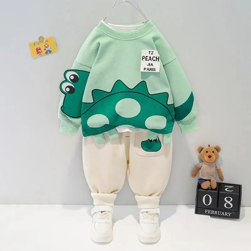 0-5-year-old cartoon two-piece set of long-sleeved spring new boys and girls casual sports suits top+pants mother kids