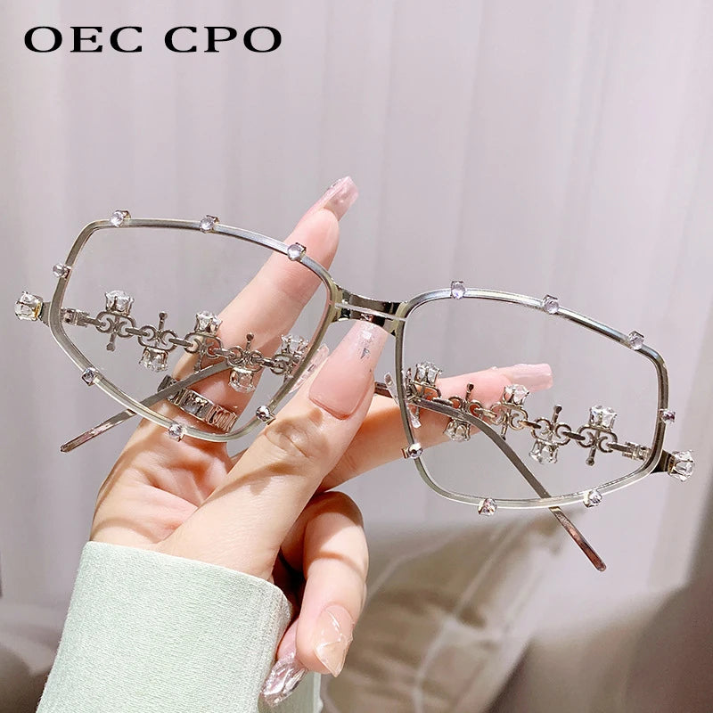 Diamonds Square Fashion Sunglasses Women 2024 Vintage Shades UV400 Luxury Rhinestones Sun Glasses Female Punk Big Men Eyewear