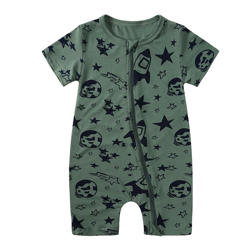 0-24M Summer Newborn Baby Romper Bamboo Fiber Clothes Infant Boy Girl Onesie Pyjamas Full Print Breathable Sleepwear Jumpsuits