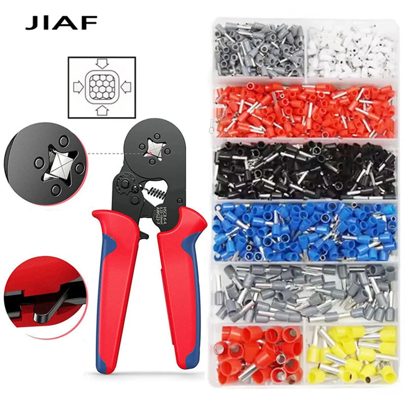 VE Tubular Crimping Terminal Ferrule Kit with 800-1900PCS HSC8 6-4A 0.25-10mm² Pliers Mini Wire Ferrule Fixture Kit