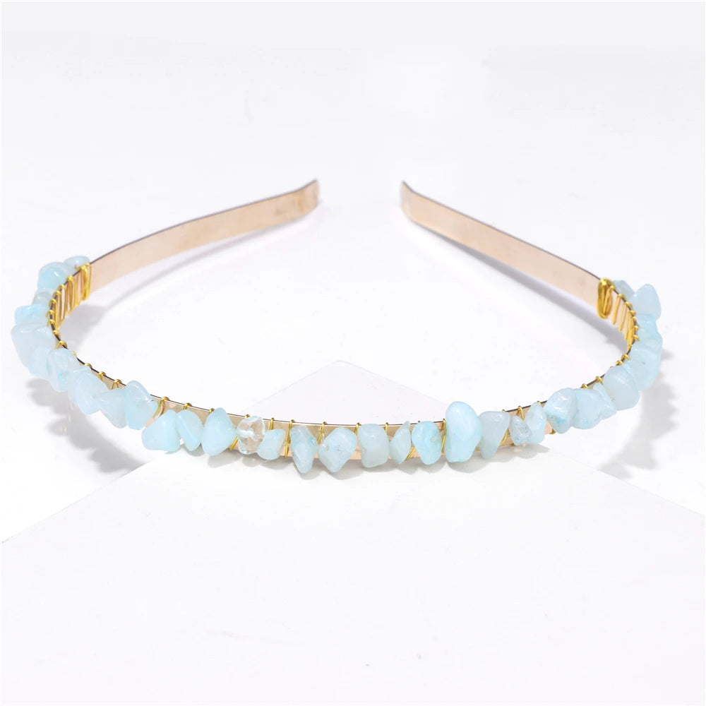 Colorful Natural Stone Aquamarine Crystal Gravels Chips HairBand Women Girl Healing Headwear Hair Accessories Handmade Jewelry