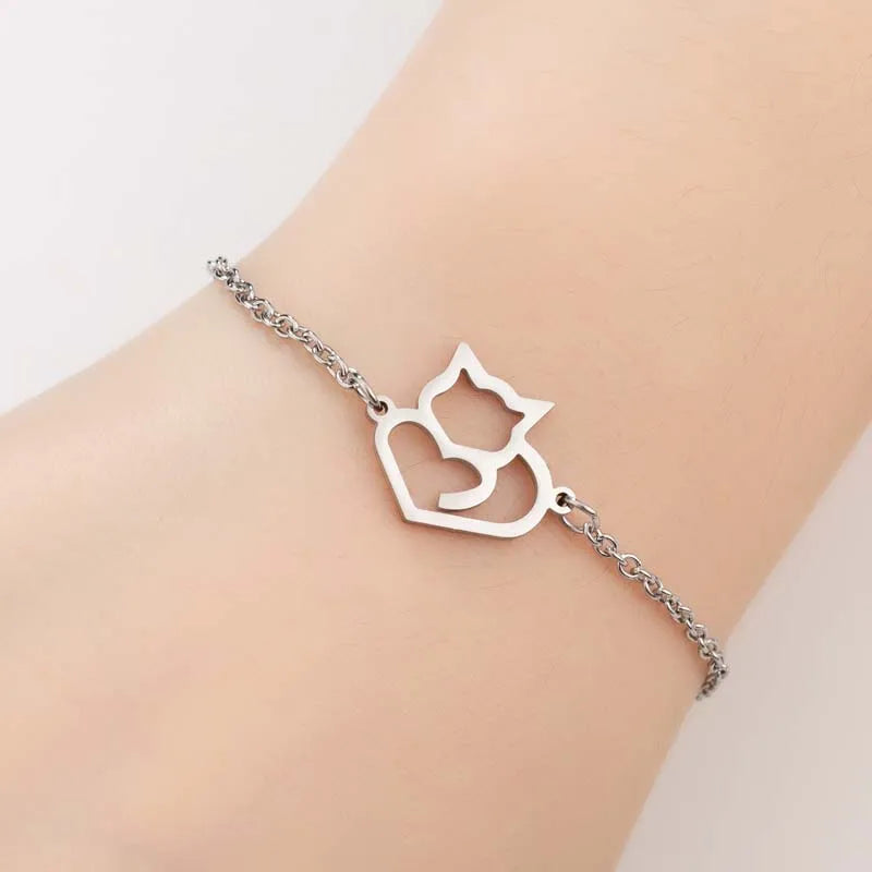 Lucky Cat Charm Bracelet Stainless Steel For Women Cheap Friendship Gifts Cute Animal Chain Bracelets Jewelry Pulseras Mujer