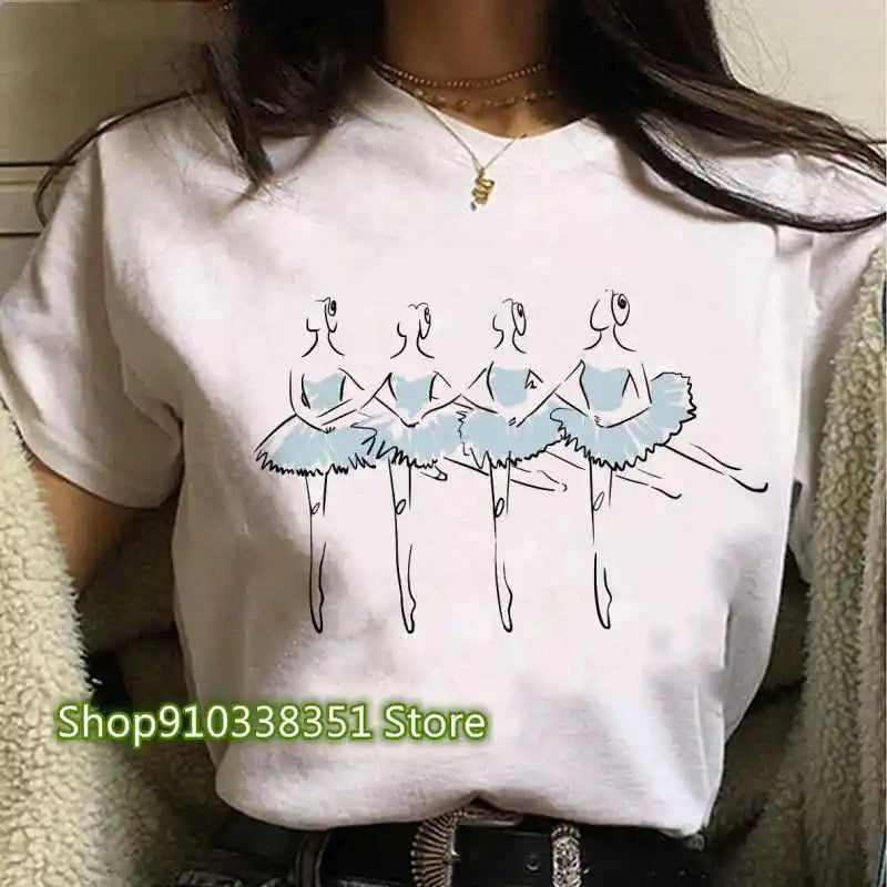 2023 Ballet Dancer Printed T Shirt Women T Shirt 90s Cartoon Graphic Tops Ladies T-shirt Casual Woman Shirt Clothes Fashion Tee