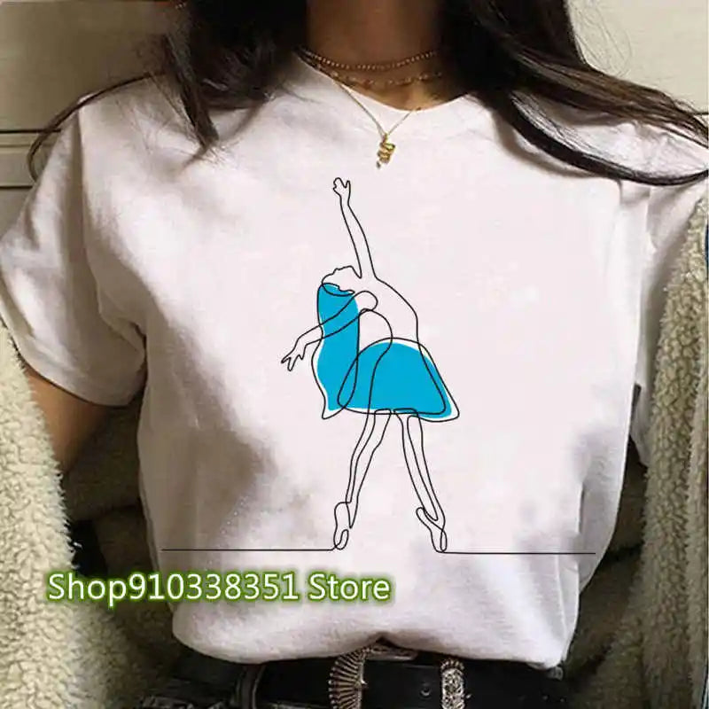 2023 Ballet Dancer Printed T Shirt Women T Shirt 90s Cartoon Graphic Tops Ladies T-shirt Casual Woman Shirt Clothes Fashion Tee