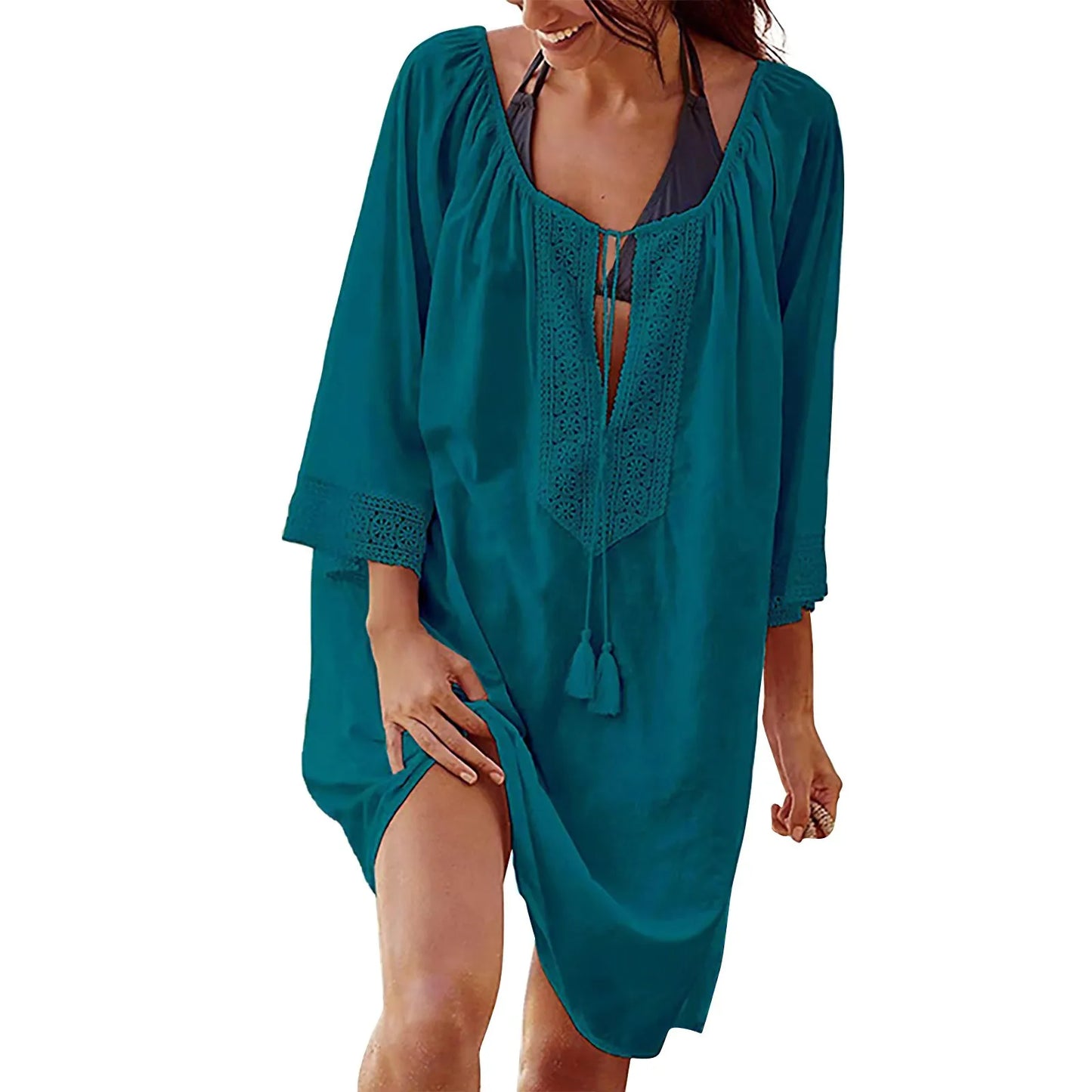 Vacation Robe Beach Bikini Dress Sunscreen Clothing Swimsuit Woven Loose Fitting Female Swimsuit Loose Solid Cover Ups For Women