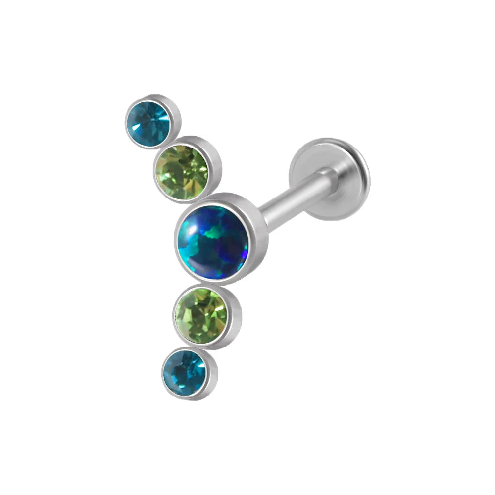 1PC Surgical Steel Internal Thread Labret Lip Ring Opal&Zircon Cluster Curved Ear Cartilage Tragus Helix Daith Piercing Jewelry