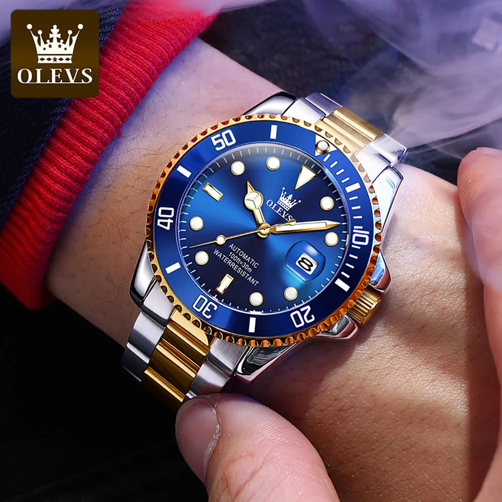 OLEVS 6650 Men's Watches Diving Series Waterproof Stainless steel Auto Date Automatic Mechanical Watch for Men