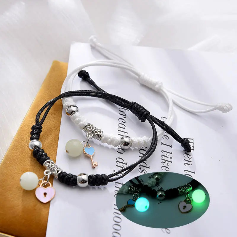 2 Pcs Luminous Moon Star Bracelet Pair Of Adjustable Braided Rope Matching Friend Bracelet For Men Women Couples Gift Jewelry