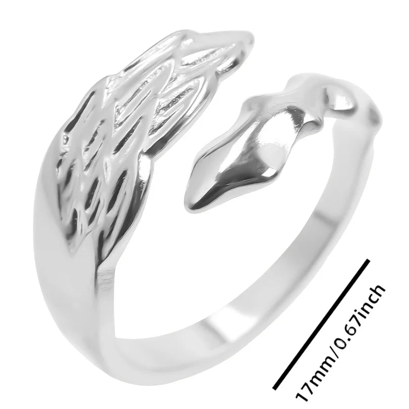 Wholesale 6pcs Steel Color Rings Hug Snake Love Star Moon Shell Leaf Shaped Rings Stainless Steel Women Jewelry Charms No Fade