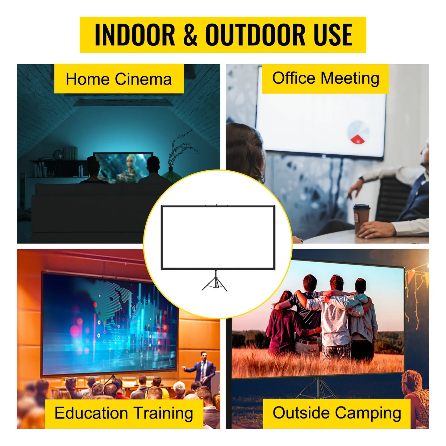 VEVOR 100 Inch Tripod Projector Screen W/ Stand 16:9 4K HD Portable Home Cinema for Indoor & Outdoor Projection