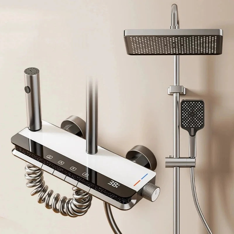 Piano Key Shower System Bathroom Shower Set Bathtub Hot And Cold Shower Faucet LED Light Digital Brass Faucet Shower Set