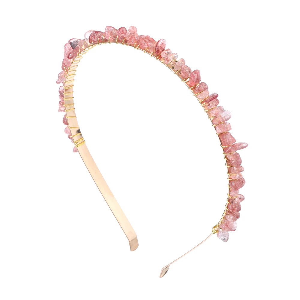Colorful Natural Stone Aquamarine Crystal Gravels Chips HairBand Women Girl Healing Headwear Hair Accessories Handmade Jewelry