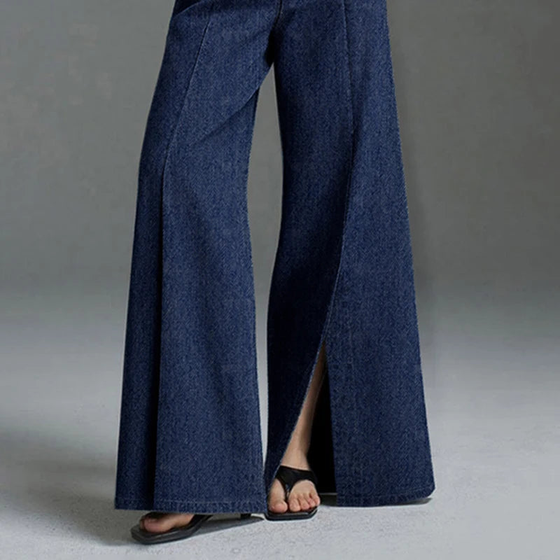 Modigirl 2025 New Women Blue Pants Office Lady Spring Summer Wide Leg Vintage Jeans Trousers Clothes for Woman Business Casual
