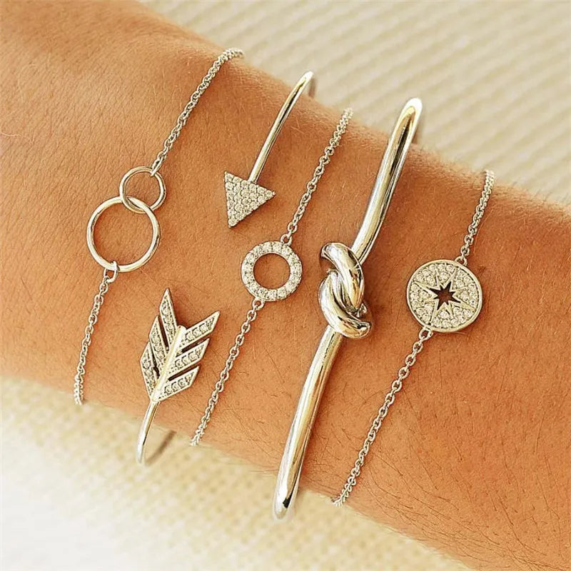 YOBEST 2024 New Heart Beads Chain Bracelets for Women, Silver Color Trendy Geometric Bracelets Set, Party Jewelry Accessories