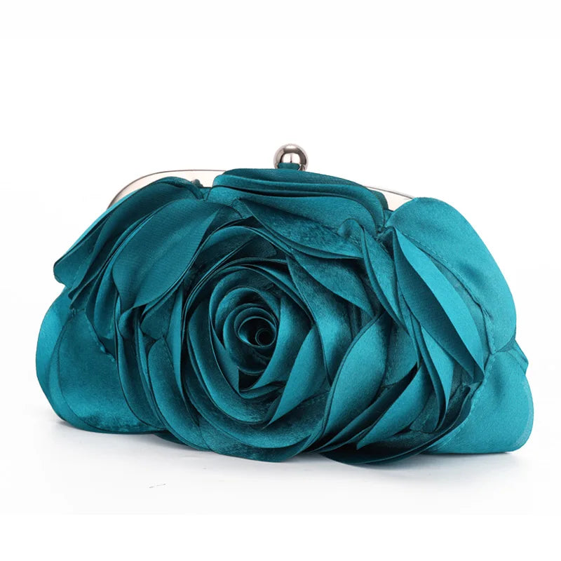 Women Rose Flower Evening Bag Ladies Floral Pink Handbag Bridal Wedding Party Purse Fashion Beatiful Small Day Clutch Chain