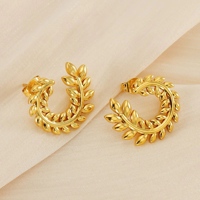 316L Stainless Steel New Fashion Fine Jewelry Concise Spiral C-Shaped Ear Of Wheat Leaves Tender Branches Stud Earring For Women