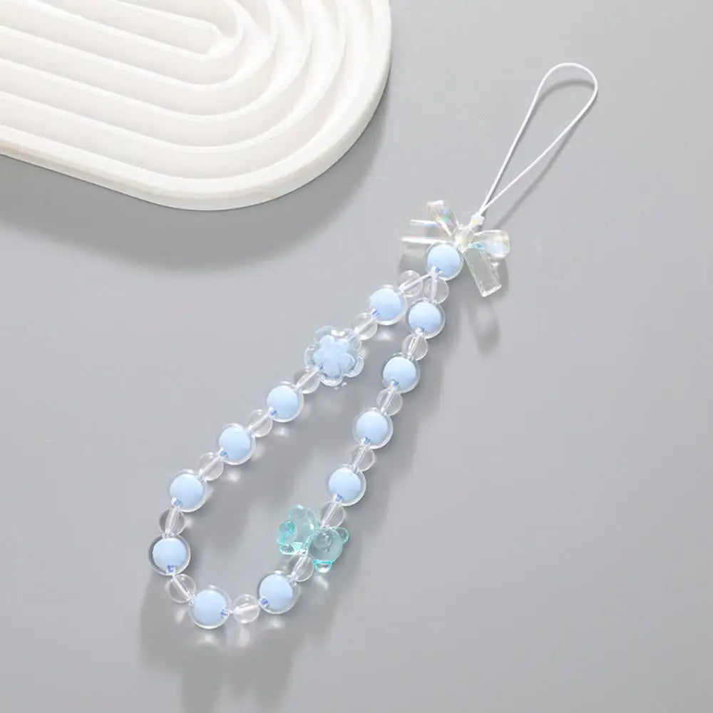 Bowknot Beaded Mobile Phone Chain Charm Acrylic Heart Beaded Pendant Phone Hanging Lanyard Strap Women Girls Sweet Accessories