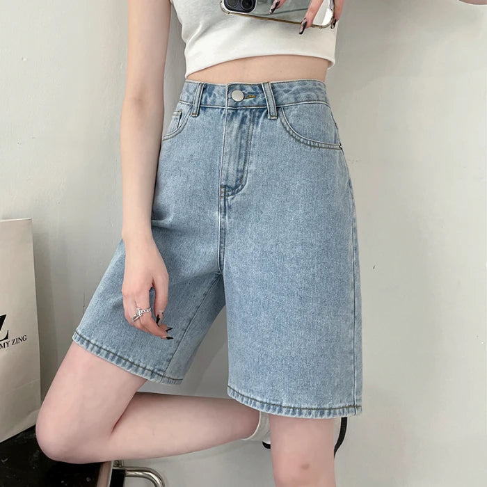 2024 Summer New Women Shorts Jeans Baggy Straight Vintage Streetwear Jeans Shorts Women Clothing Blue Black Y2K