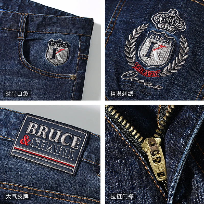 ①Bruce&Shark Men's Summer Long Jeans Stretch Cotton Straight Casual Loose Men jeans Fashion Denim Jeans for Man big size 42