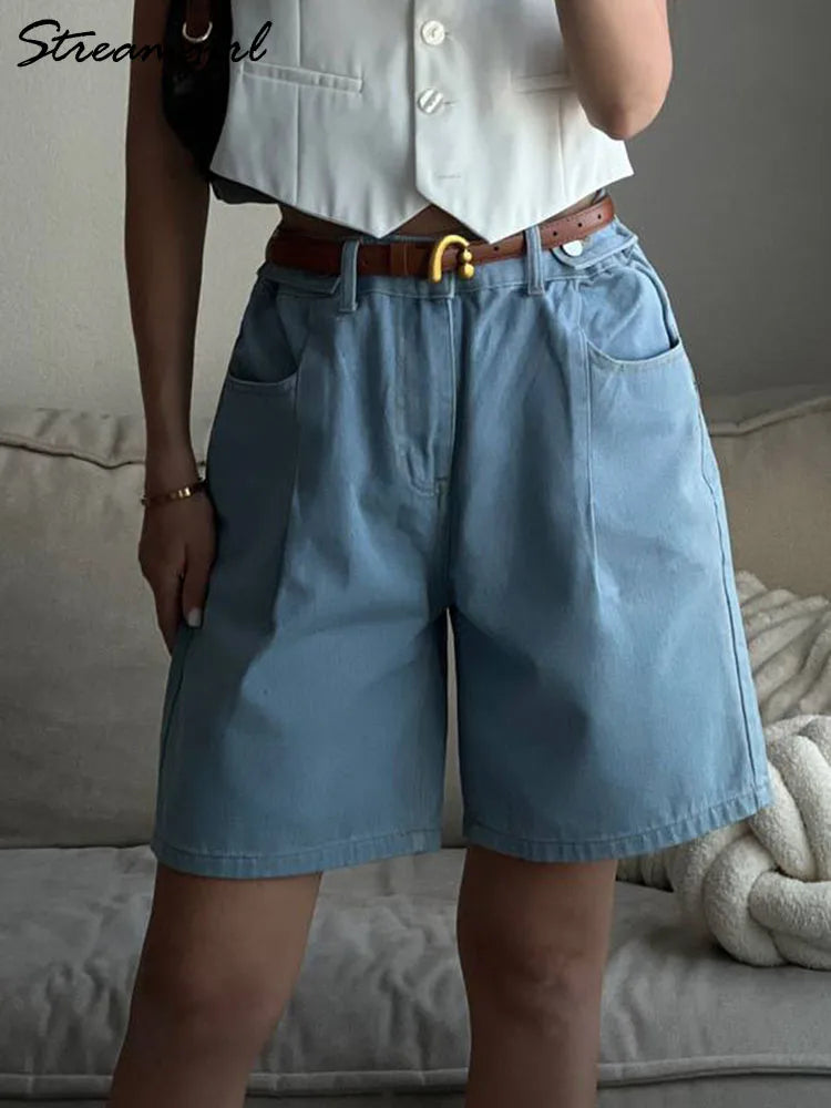 Summer Jean Shorts Women Denim High Waist Black Baggy Short Jeans Summer Pants Women's Bermuda Denim Shorts Wide Leg For Women